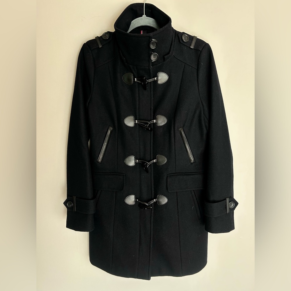 TOMMY HILFIGER Wool Duffle Coat Toggle Military Academia Winter Overcoat Size M - Picture 3 of 15